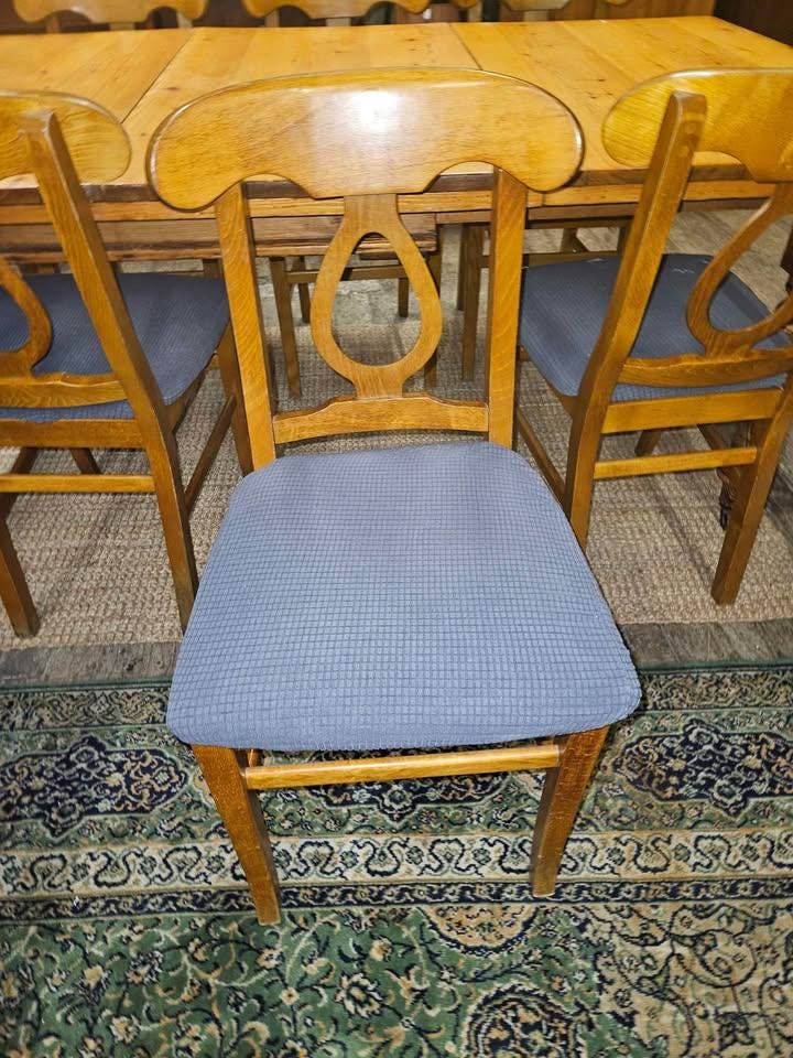Antique Pine Wind-Out Dining Table & 6 Chairs - Rustic Farmhouse Style