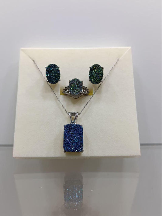 Stunning Silver Dress Jewellery Set - Druzy Quartz
