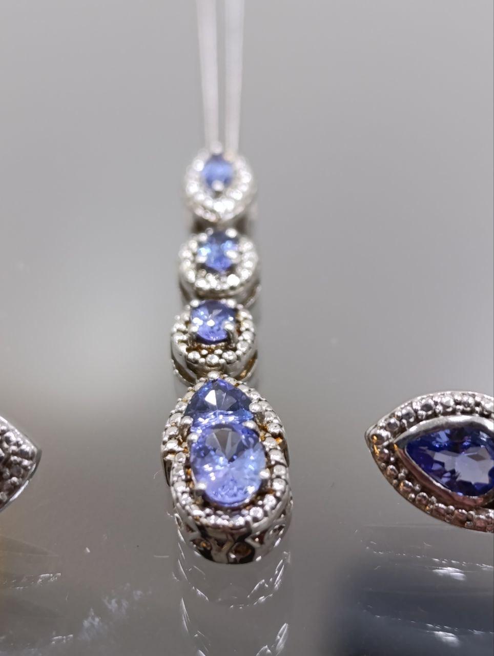 Modern Silver Jewellery Set with Swarovski Crystals (sapphire blue)