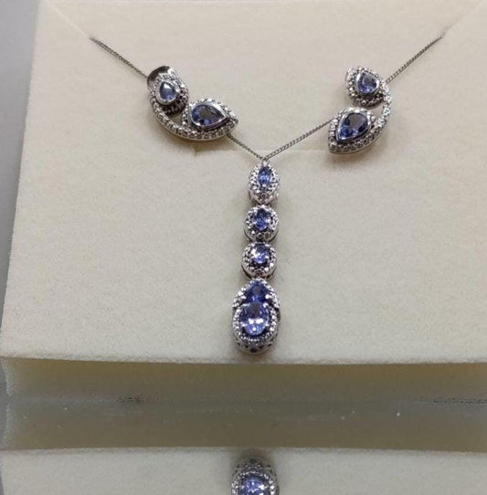 Modern Silver Jewellery Set with Swarovski Crystals (sapphire blue)