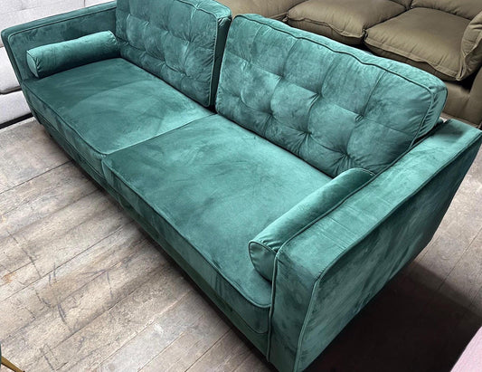 Mid-Century Modern Velvet Two-Seater Sofa - Elegant Deep Green
