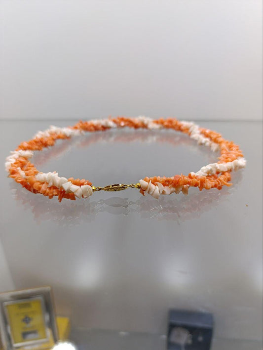 Vintage Twisted Coral Bead Necklace - Ivory & Pink - 20 Inches