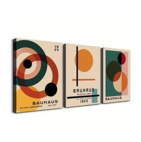 Mid-Century Modern Geometric Abstract Canvas Wall Art - Set of 3
