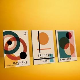 Mid-Century Modern Geometric Abstract Canvas Wall Art - Set of 3