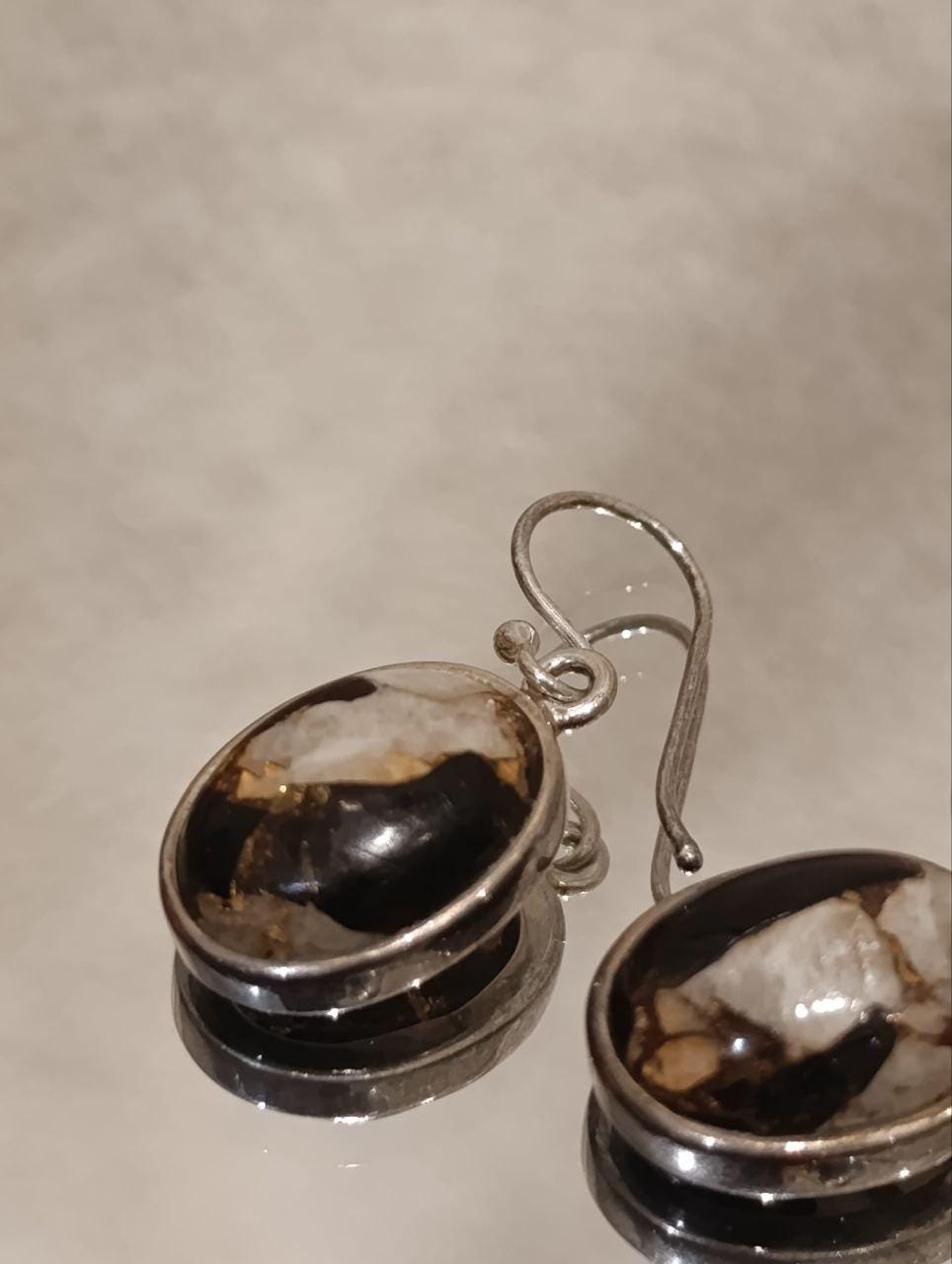Sterling Silver Black Mohave Turquoise Drop Earrings - Double Pear Shape