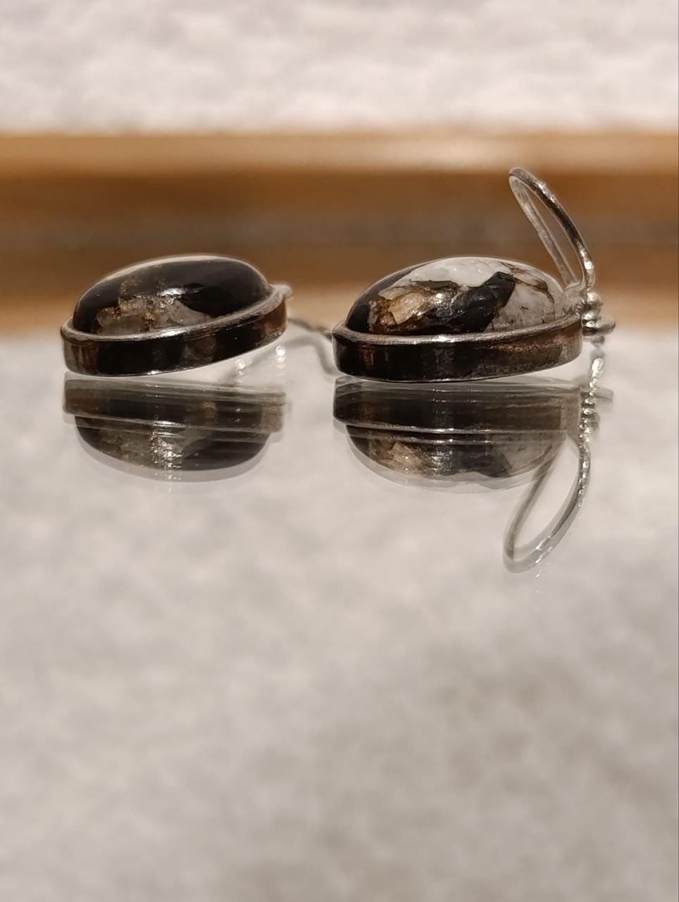 Sterling Silver Black Mohave Turquoise Drop Earrings - Double Pear Shape