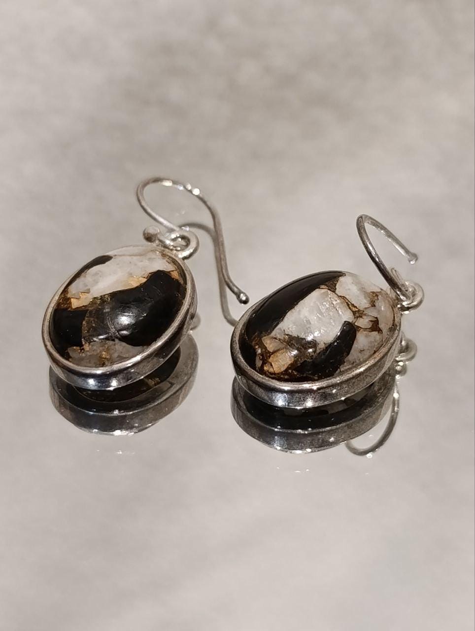 Sterling Silver Black Mohave Turquoise Drop Earrings - Double Pear Shape