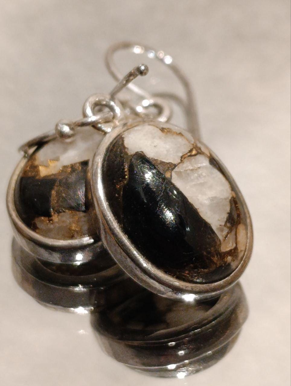 Sterling Silver Black Mohave Turquoise Drop Earrings - Double Pear Shape