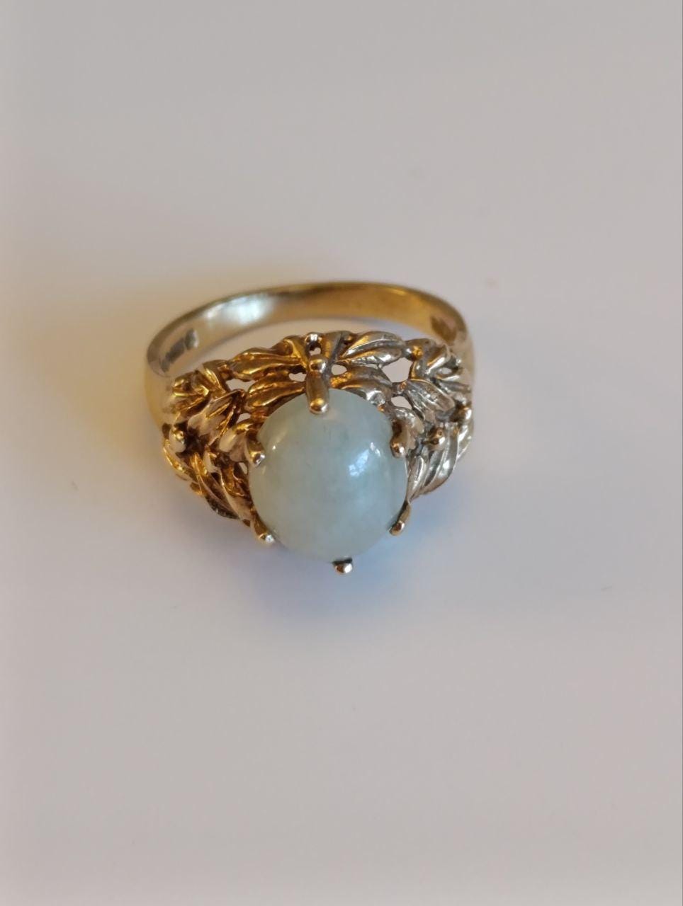 Vintage 9ct Gold & Jade Statement Ring - Art Deco Style