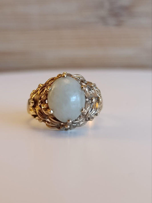 Vintage 9ct Gold & Jade Statement Ring - Art Deco Style