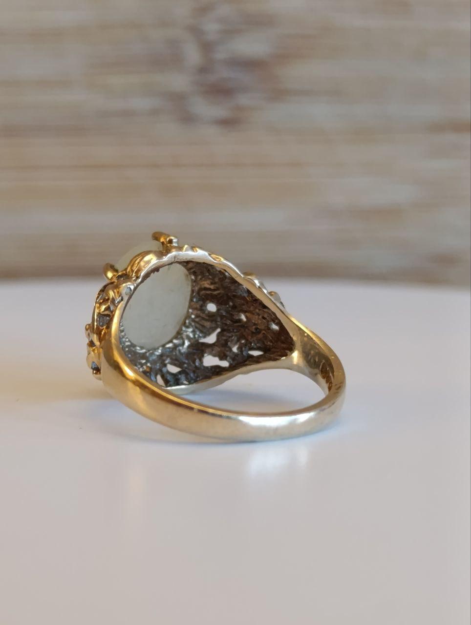 Vintage 9ct Gold & Jade Statement Ring - Art Deco Style