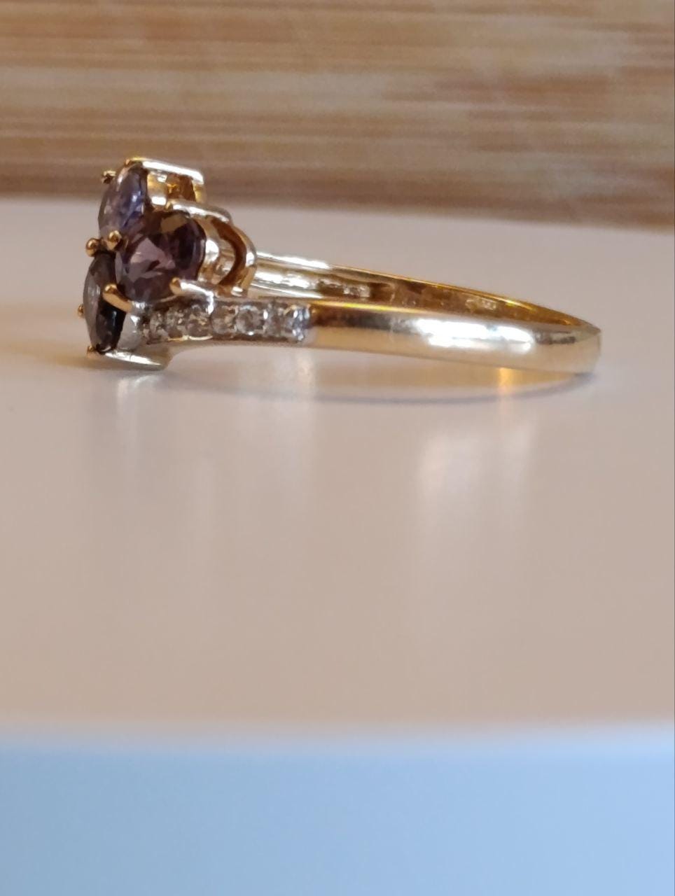 Ceylon Sapphire, Amethyst & Cubic Zirconia 9ct Gold Ring - Size S