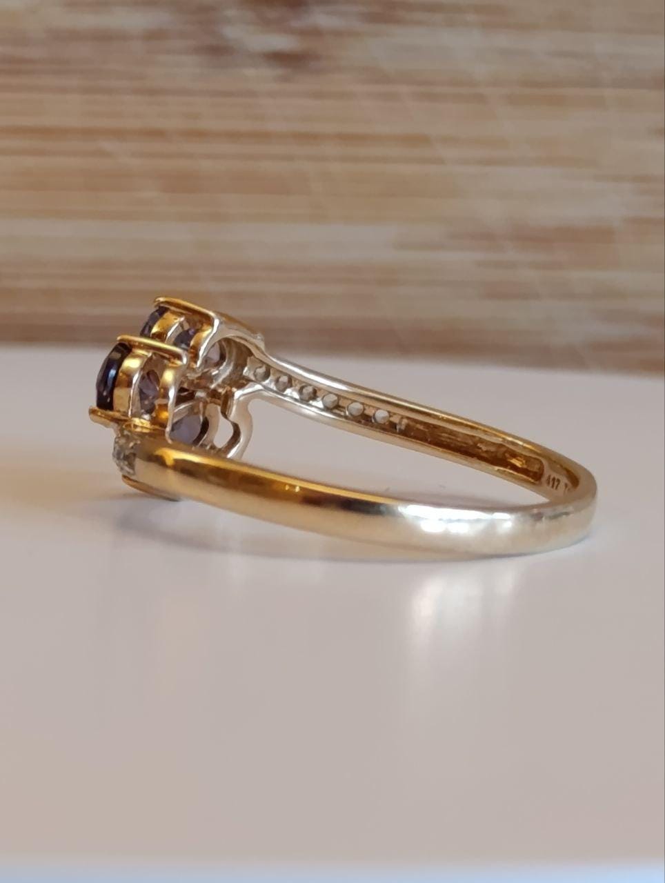 Ceylon Sapphire, Amethyst & Cubic Zirconia 9ct Gold Ring - Size S