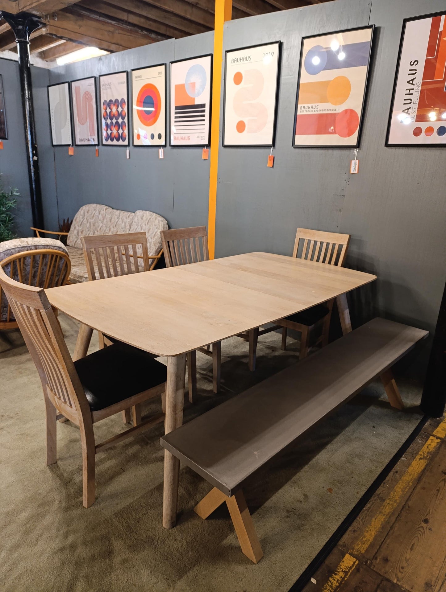 Striking Natural Beechwood Dining Table and Chairs - Restored Condition