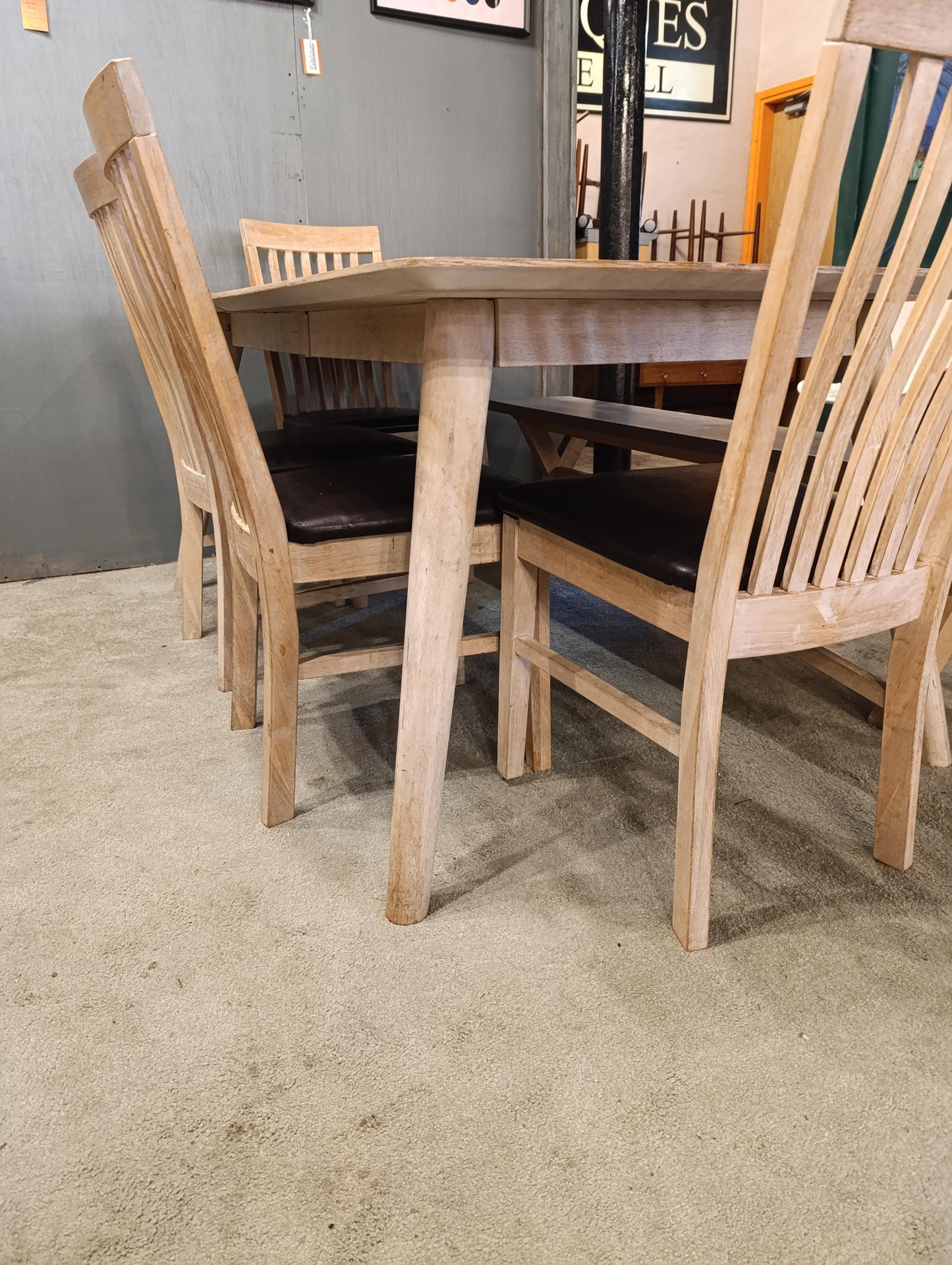 Striking Natural Beechwood Dining Table and Chairs - Restored Condition