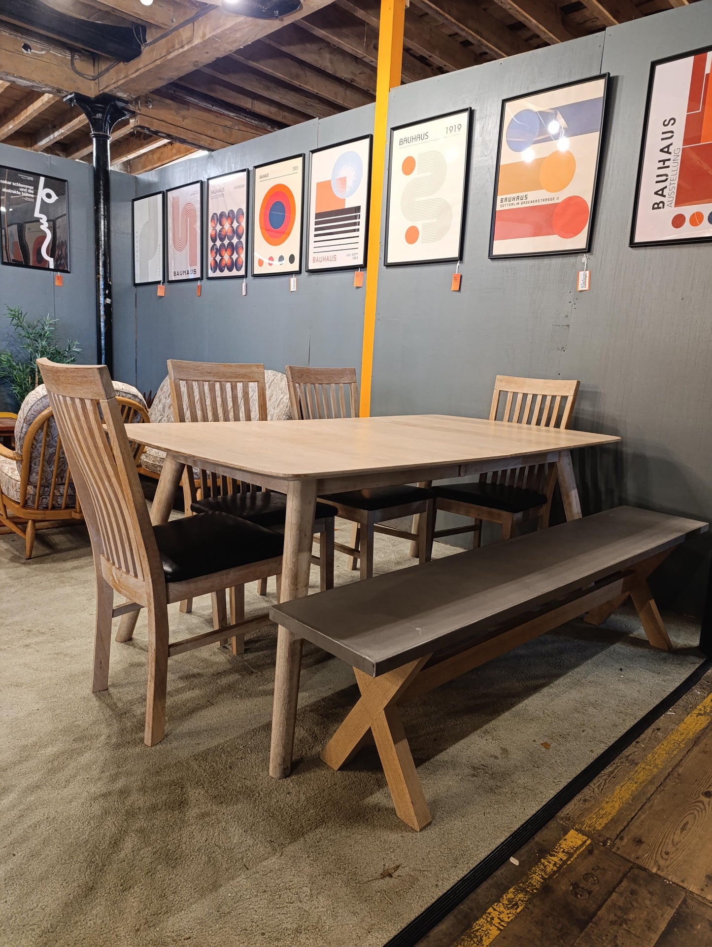 Striking Natural Beechwood Dining Table and Chairs - Restored Condition