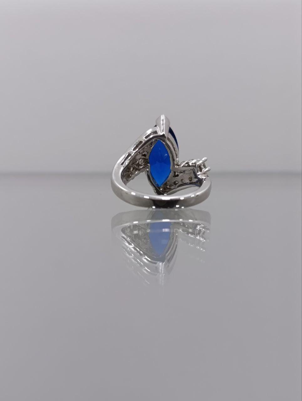Sterling Silver & Synthetic Sapphire Ring with Diamond Accents - Size K