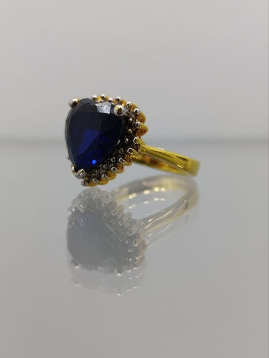 Vintage Style Sterling Silver & Synthetic Sapphire Ring - Size K