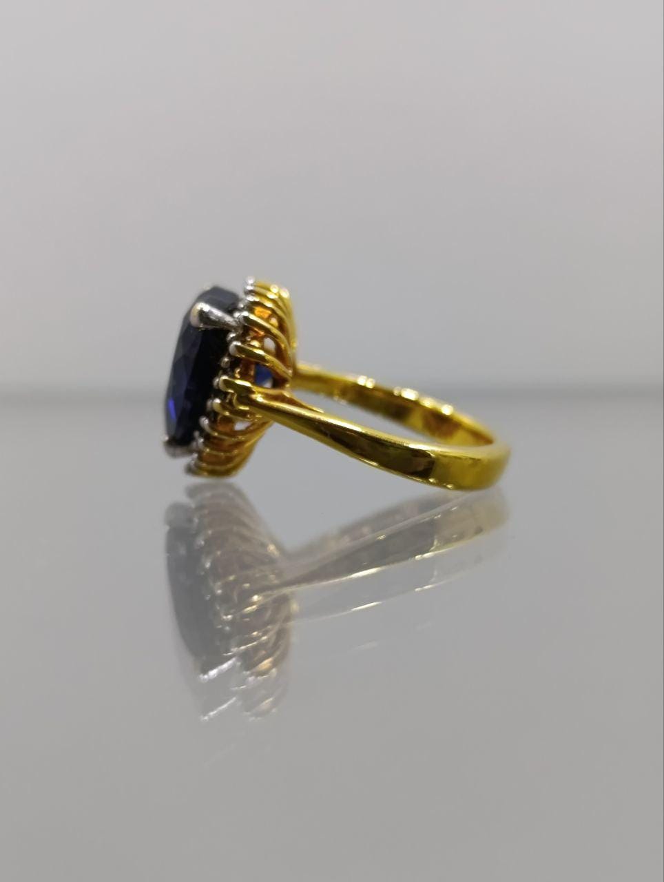 Vintage Style Sterling Silver & Synthetic Sapphire Ring - Size K
