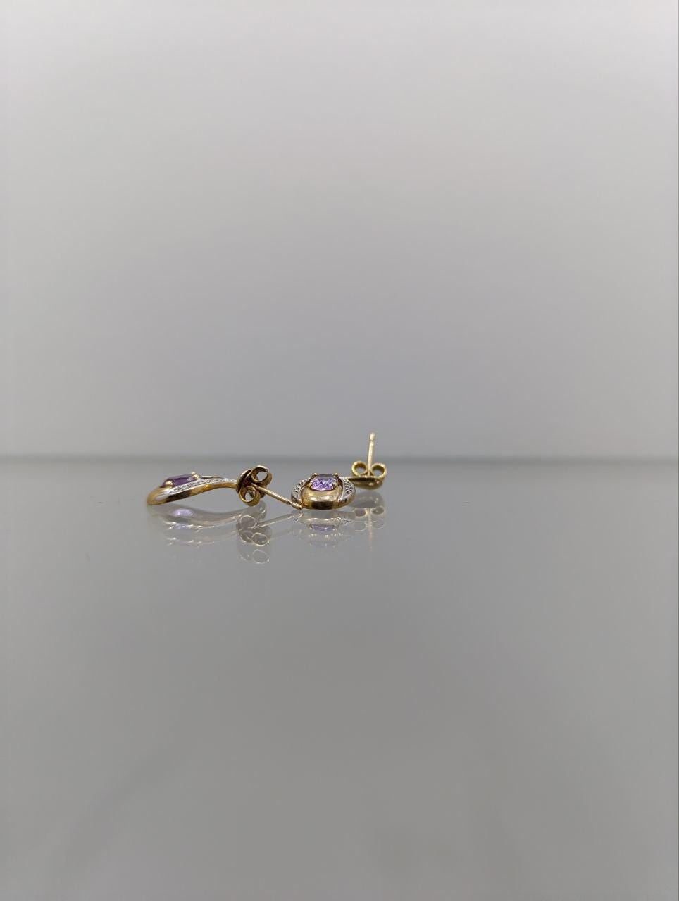 Stunning Vintage 9ct Gold Amethyst & Diamond Drop Earrings