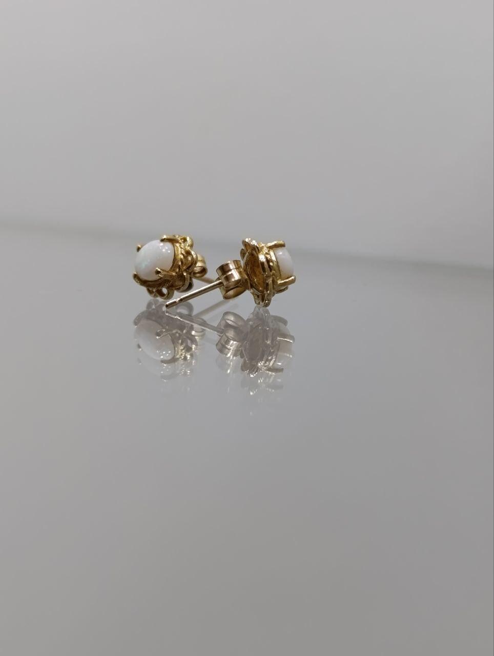 9ct Gold & White Opal Stud Earrings - Dainty Lace Design