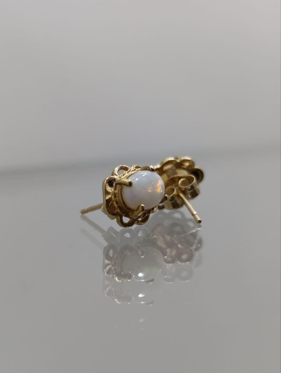 9ct Gold & White Opal Stud Earrings - Dainty Lace Design