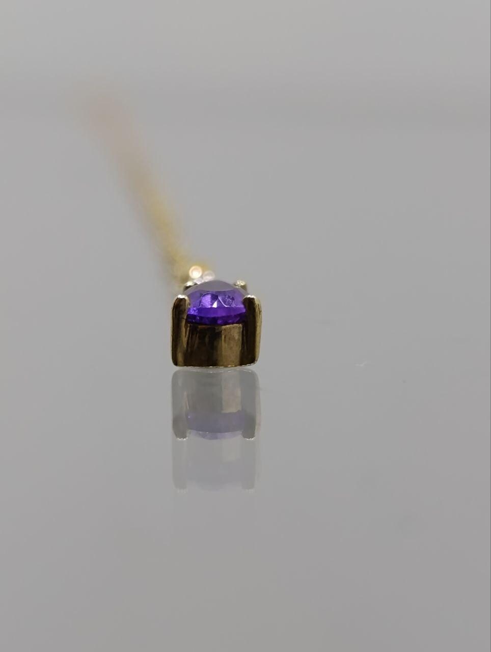 Vintage 9ct Gold Amethyst & Diamond Pendant Necklace - 16 Inches