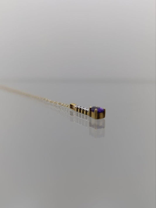 Vintage 9ct Gold Amethyst & Diamond Pendant Necklace - 16 Inches