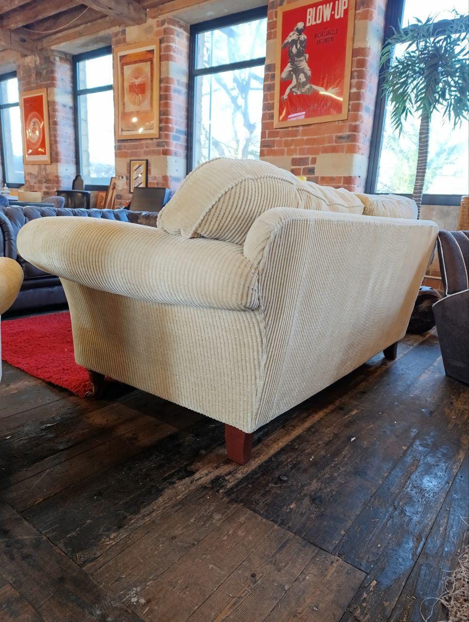 Sleigh Back Sofa & Armchairs - 3 Piece Suite - Cream Corduroy - Victorian Style