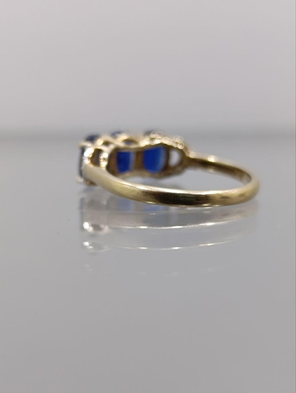 Vintage Style 10ct Gold Sapphire & Diamond Ring - Size Q