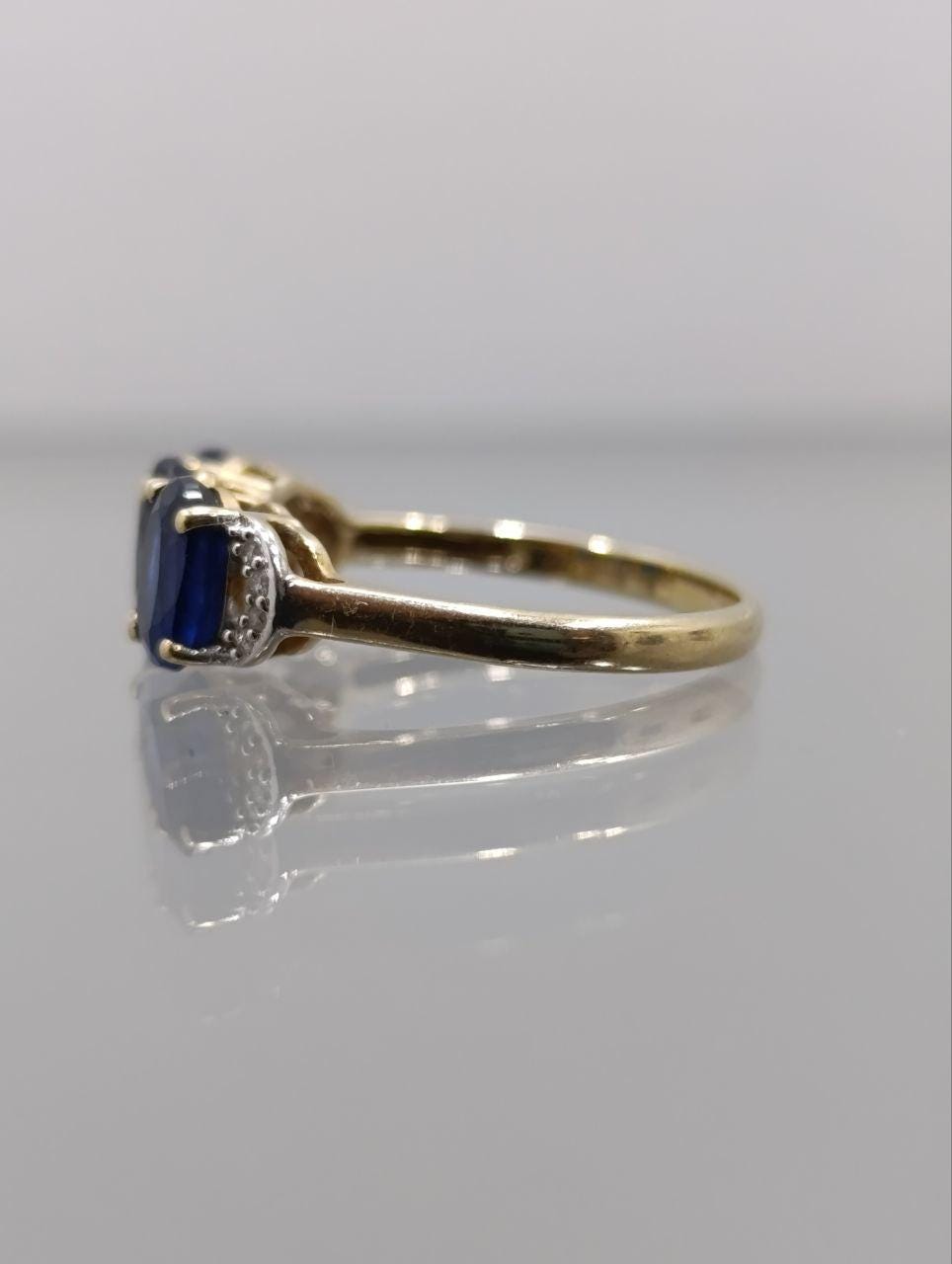 Vintage Style 10ct Gold Sapphire & Diamond Ring - Size Q
