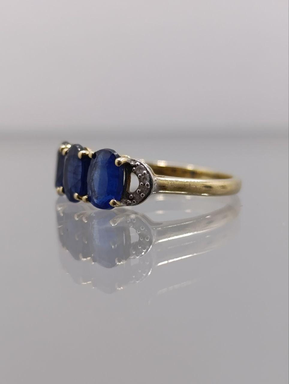 Vintage Style 10ct Gold Sapphire & Diamond Ring - Size Q