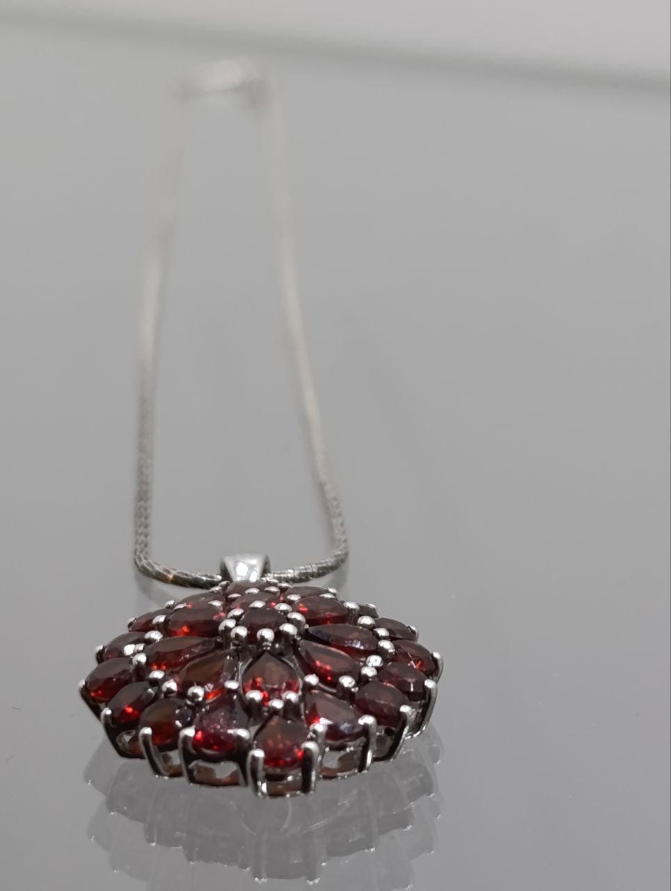 Handcrafted Sterling Silver Garnet Sunflower Pendant Necklace
