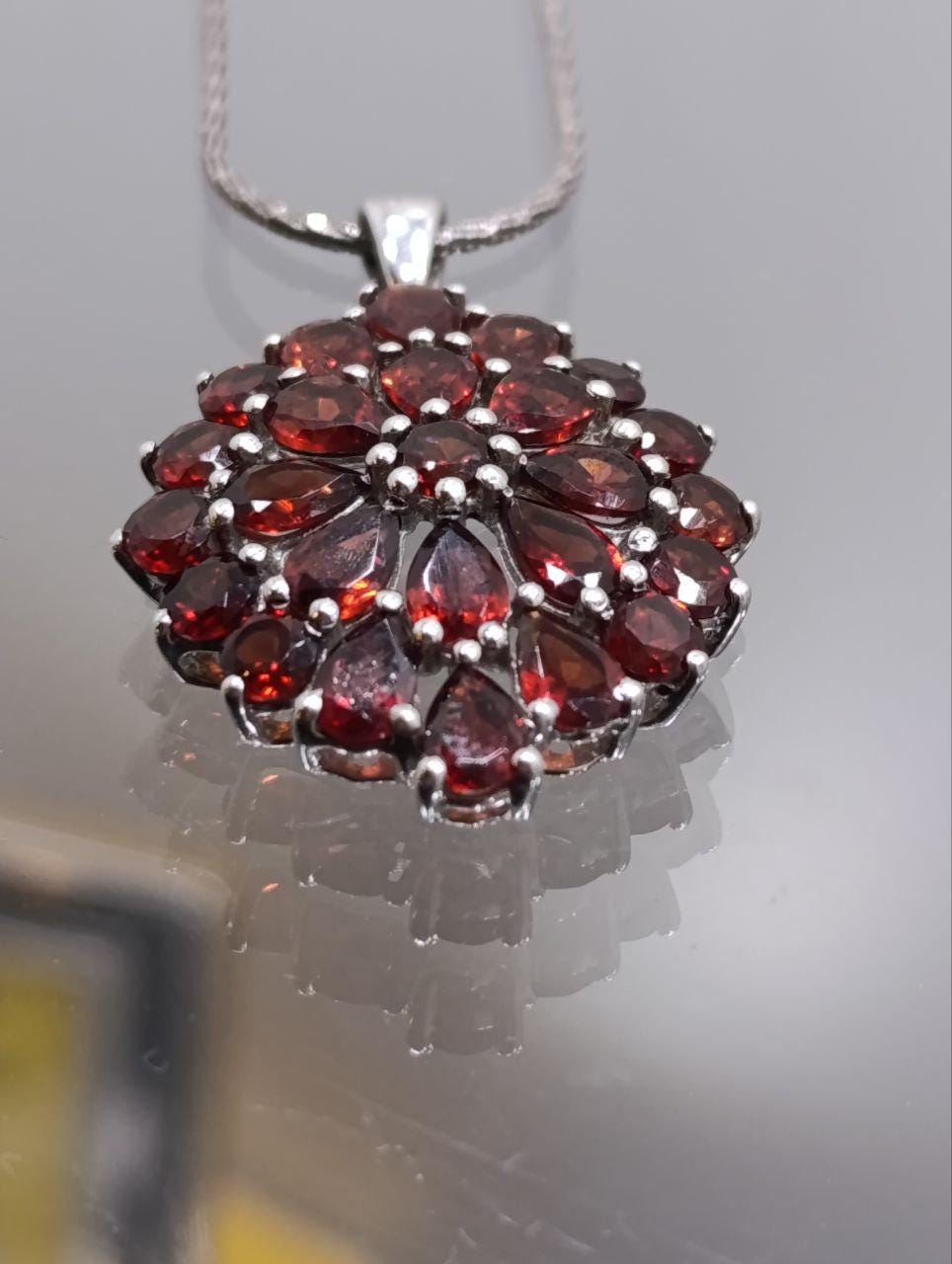 Handcrafted Sterling Silver Garnet Sunflower Pendant Necklace