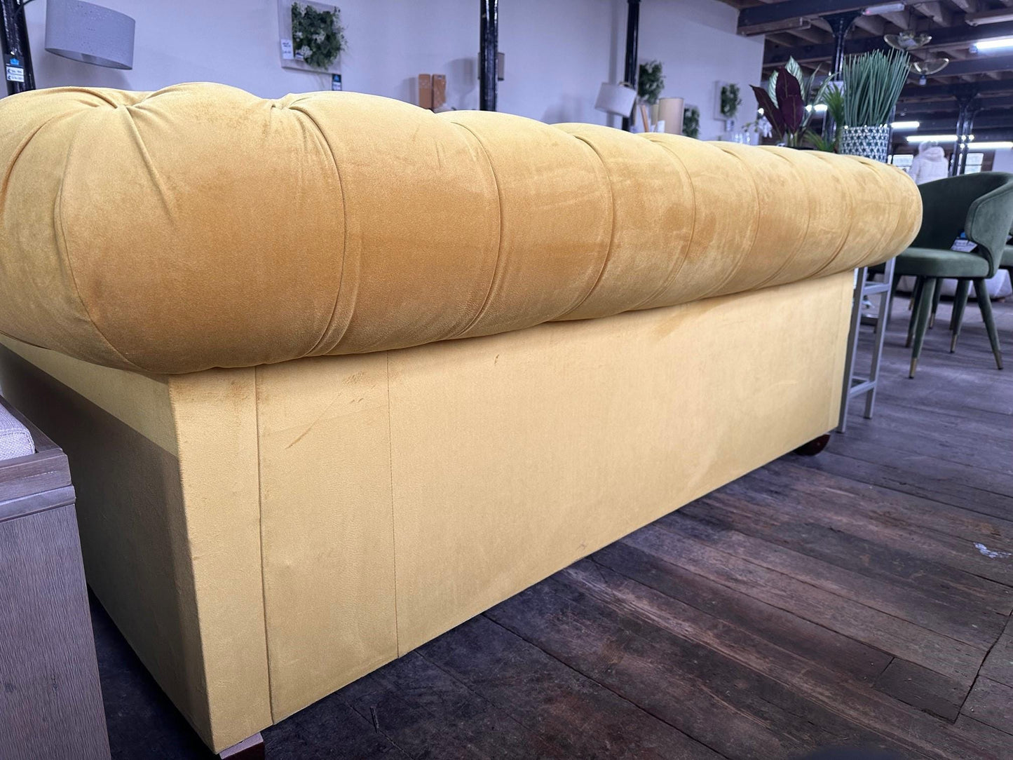 Large Chesterfield Sofa in Plush Dark Ochre Velvet - New Upholstery