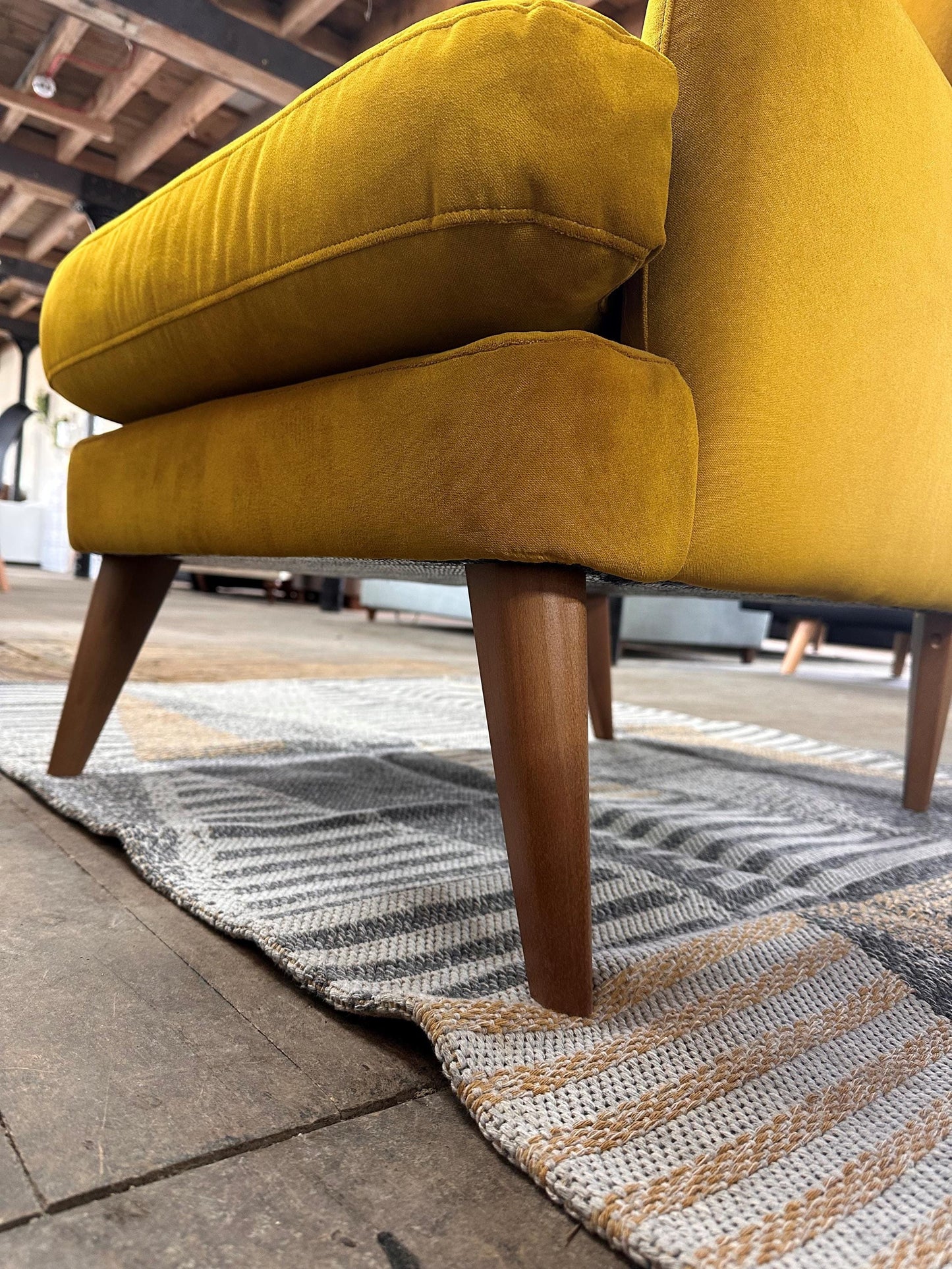 Mustard Velvet High-Back Wingback Chair - Elegant & Comfortable