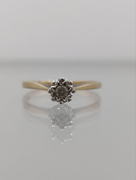 Vintage 9ct Gold Diamond Solitaire Ring - Size N