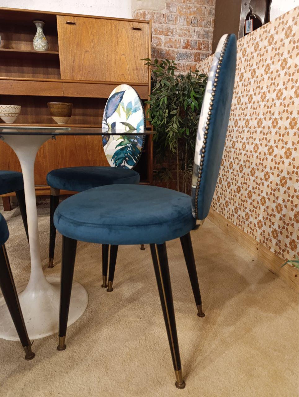 Vintage 1970s Glass & Tulip Dining Table with 4 Retro Chairs