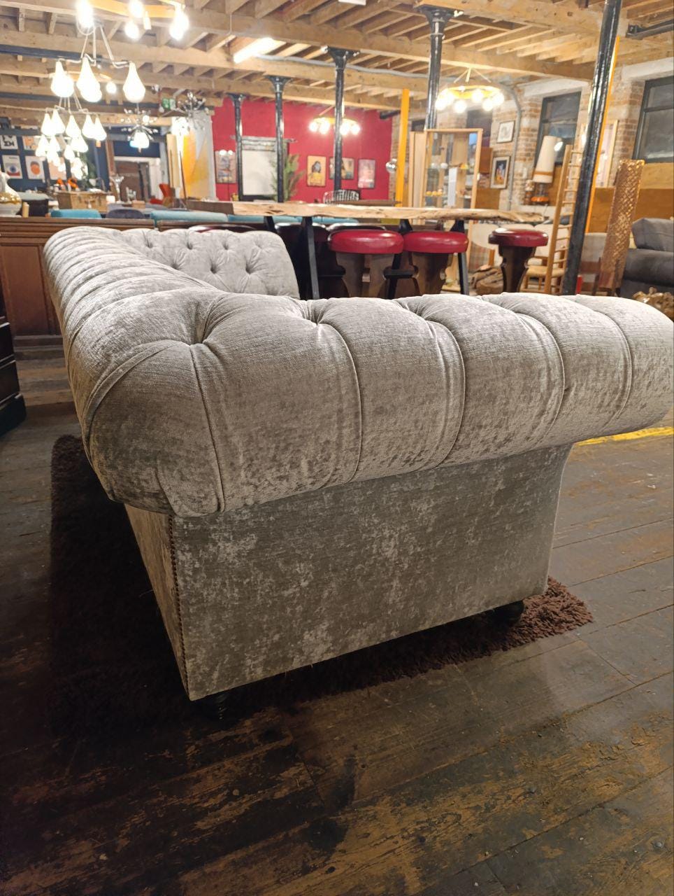 Classic Chesterfield 3-Seater Sofa in Grey Chenille - Balmoral Style