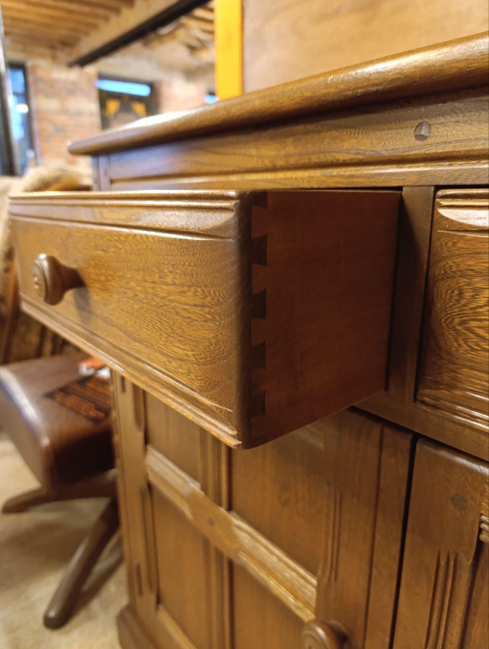 Unique Elmwood Sideboard with Twist-Open Cabinets & Cutlery Drawer