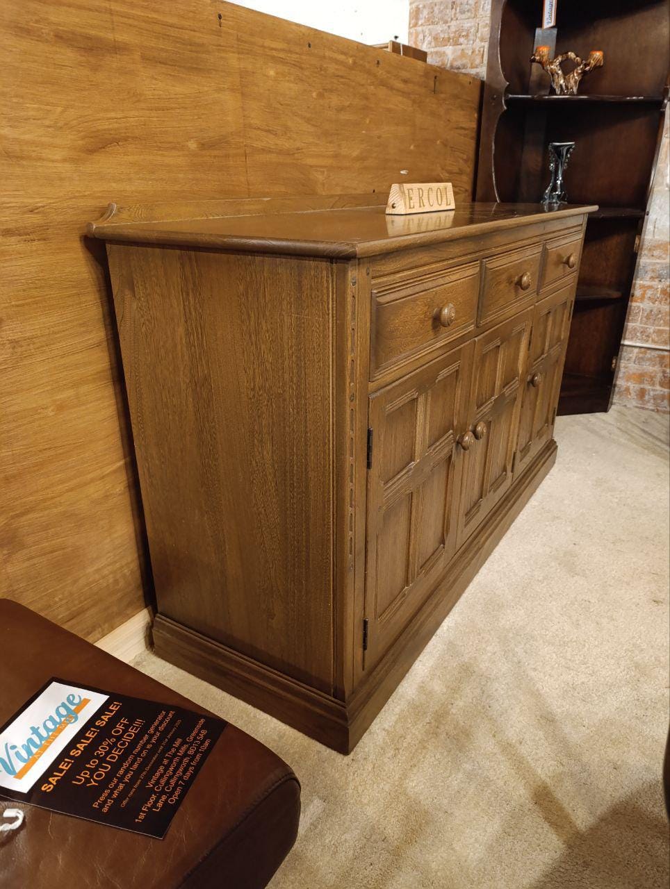 Unique Elmwood Sideboard with Twist-Open Cabinets & Cutlery Drawer