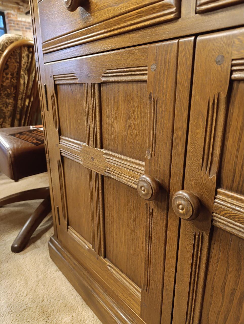 Unique Elmwood Sideboard with Twist-Open Cabinets & Cutlery Drawer