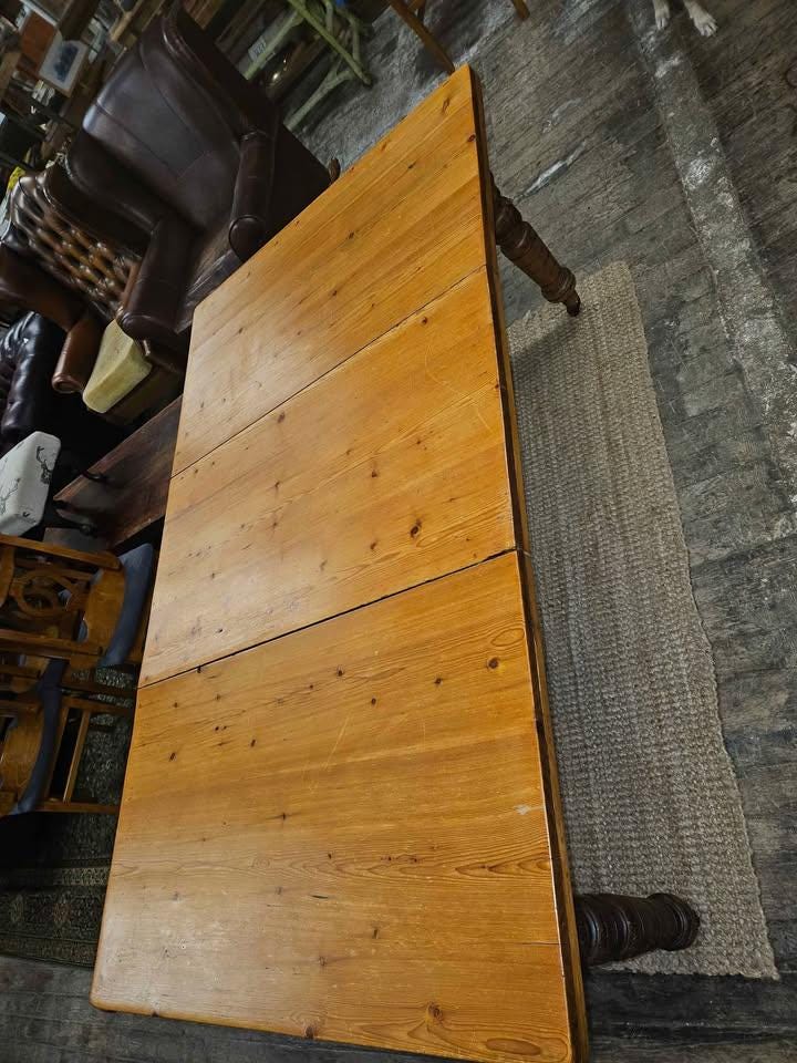 Antique Pine Wind-Out Dining Table & 6 Chairs - Rustic Farmhouse Style