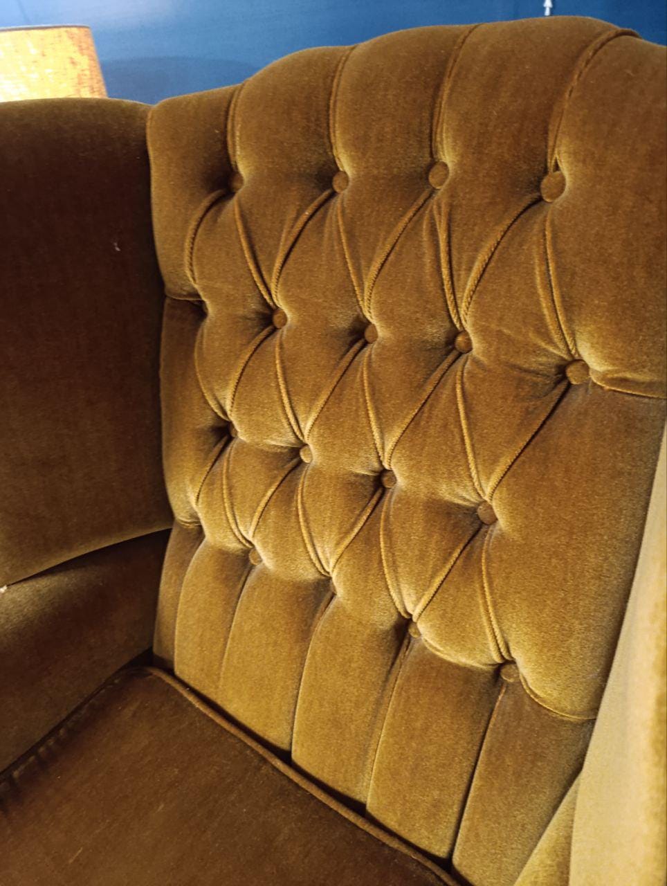 Chesterfield Queen Anne High Back Wing Chair - Vintage Brown Velvet