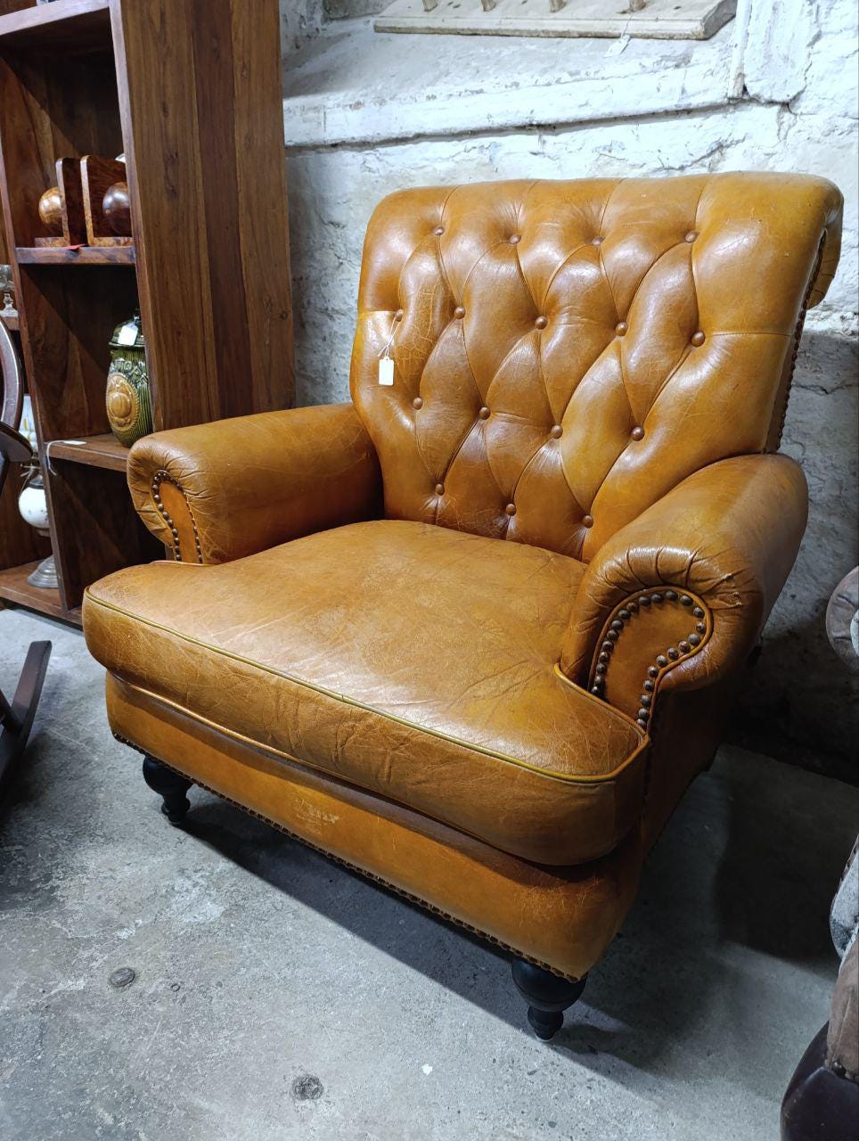Vintage Chesterfield Wingback Chair - Elegant Low-Back Victorian Design