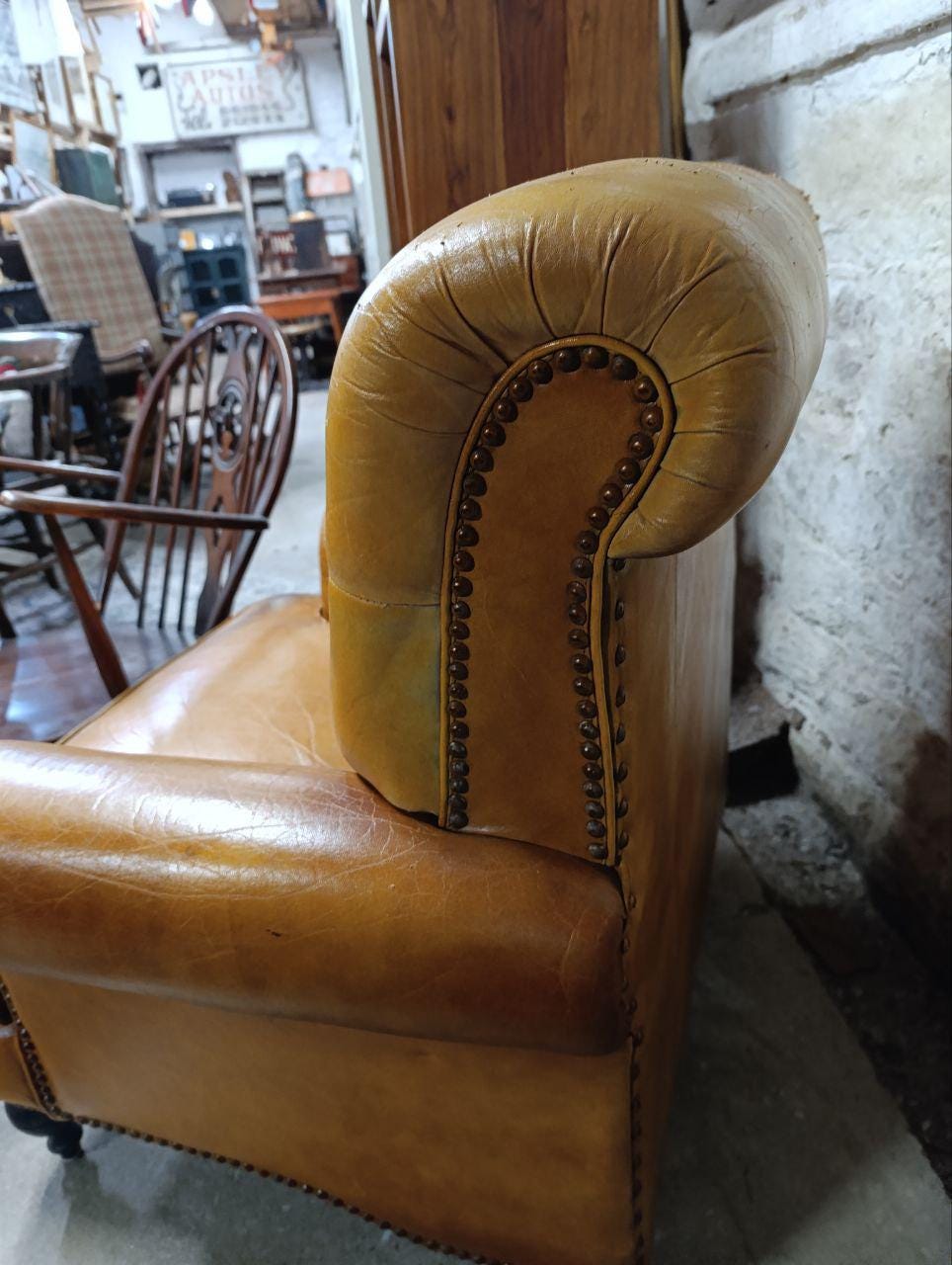 Vintage Chesterfield Wingback Chair - Elegant Low-Back Victorian Design