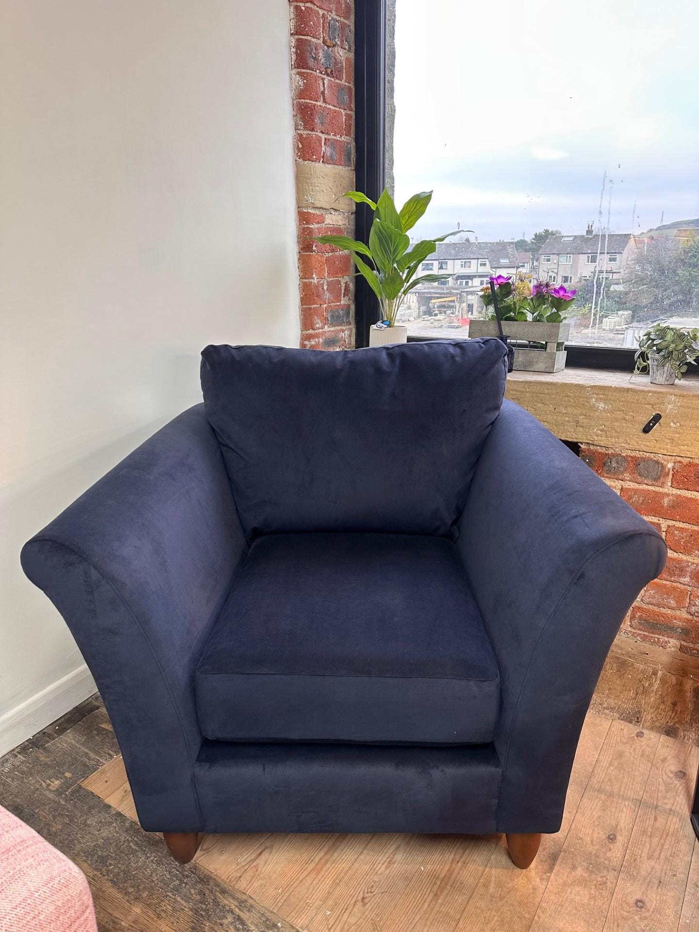 Dark Blue Velvet Wingback Armchair - Contemporary & Chic