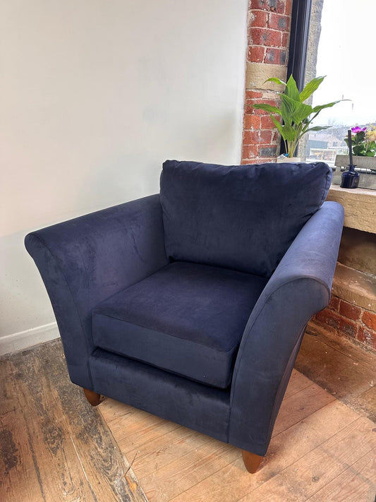 Dark Blue Velvet Wingback Armchair - Contemporary & Chic