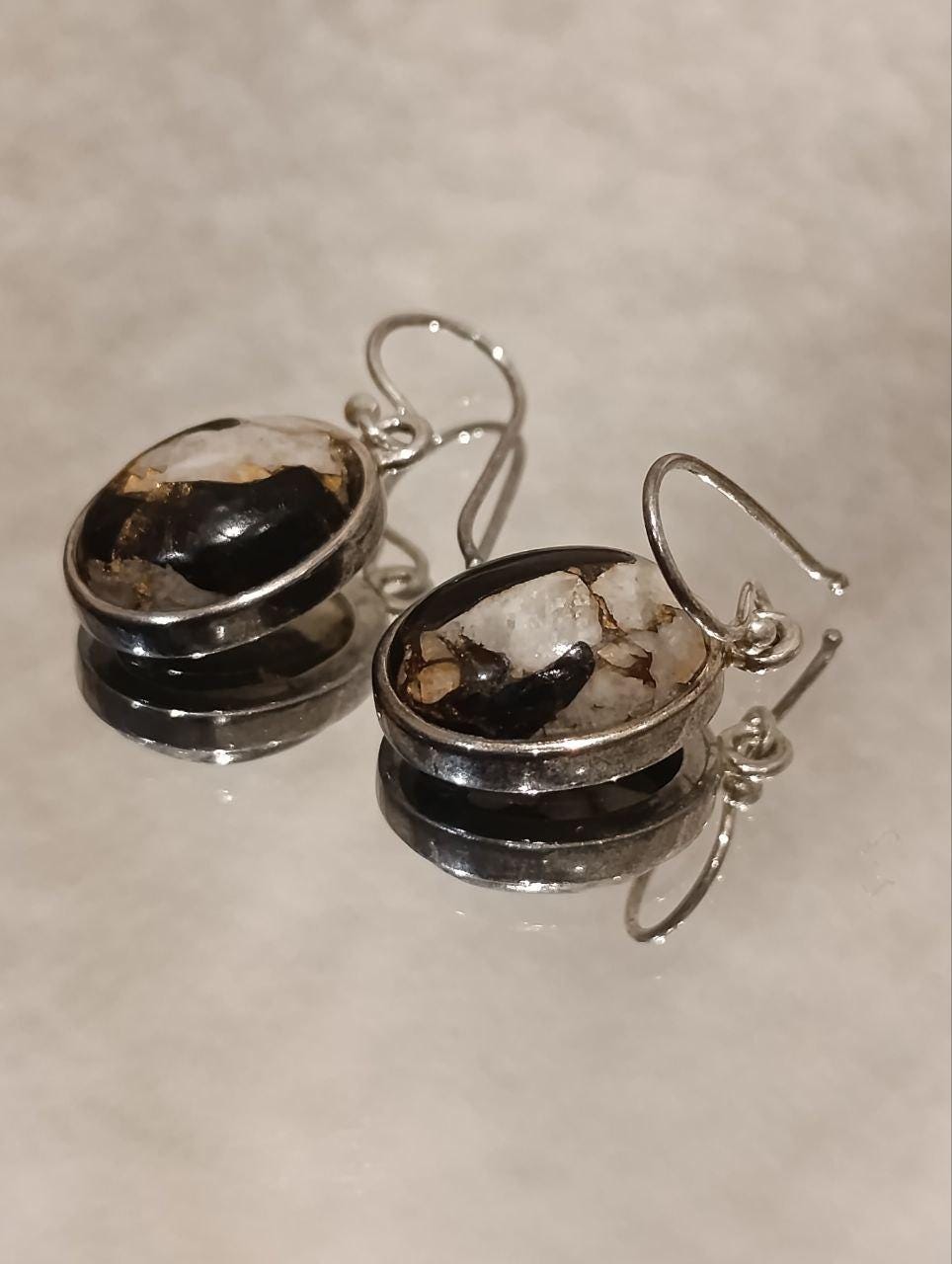 Sterling Silver Black Mohave Turquoise Drop Earrings - Double Pear Shape