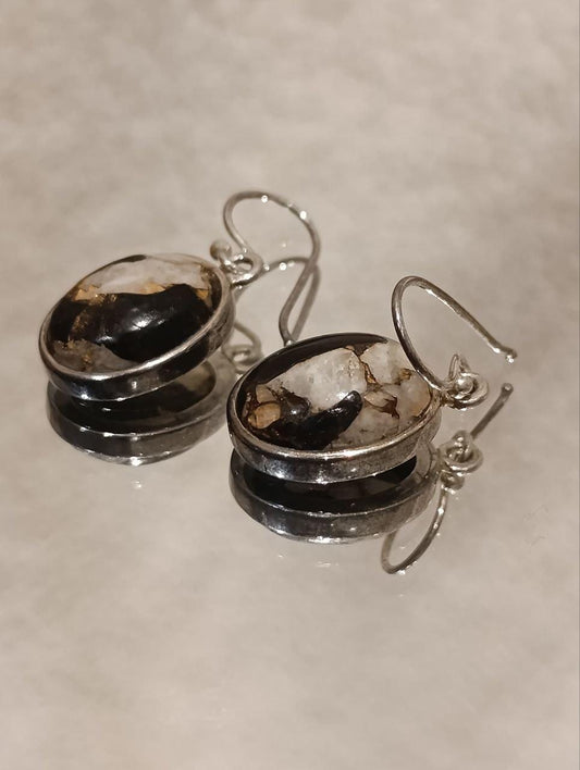 Sterling Silver Black Mohave Turquoise Drop Earrings - Double Pear Shape